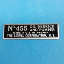  Lionel 455-52 Oil Derrick Name Plate | Lionel Train Parts, Lionel Train Repair Parts and Lionel Train Replacement Parts in stock